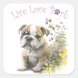 Pegatina Cuadrada Mamá Perro Bulldog Floral