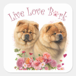 Pegatina Cuadrada Mamá Perro Chow Chow Floral