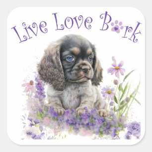 Pegatina Cuadrada Mamá Perro Cocker Spaniel Floral