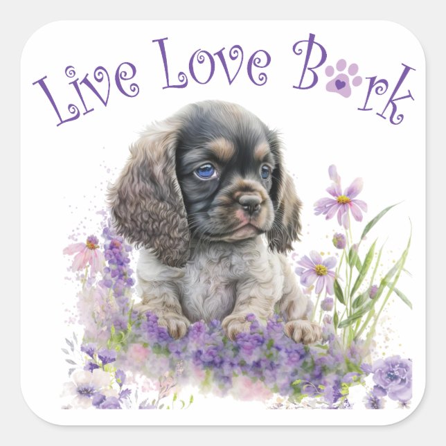 Pegatina Cuadrada Mamá Perro Cocker Spaniel Floral (Anverso)