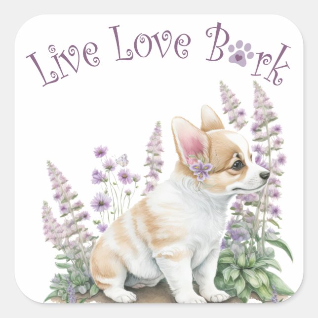 Pegatina Cuadrada Mamá Perro Corgi Floral (Anverso)