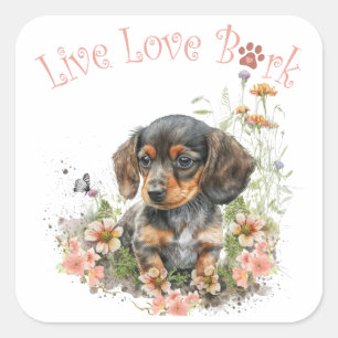 Pegatina Cuadrada Mamá Perro Dachshund Floral