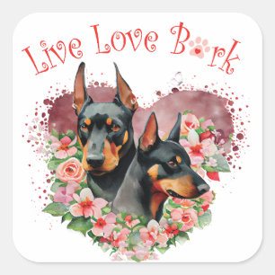 Pegatina Cuadrada Mamá Perro Doberman Floral