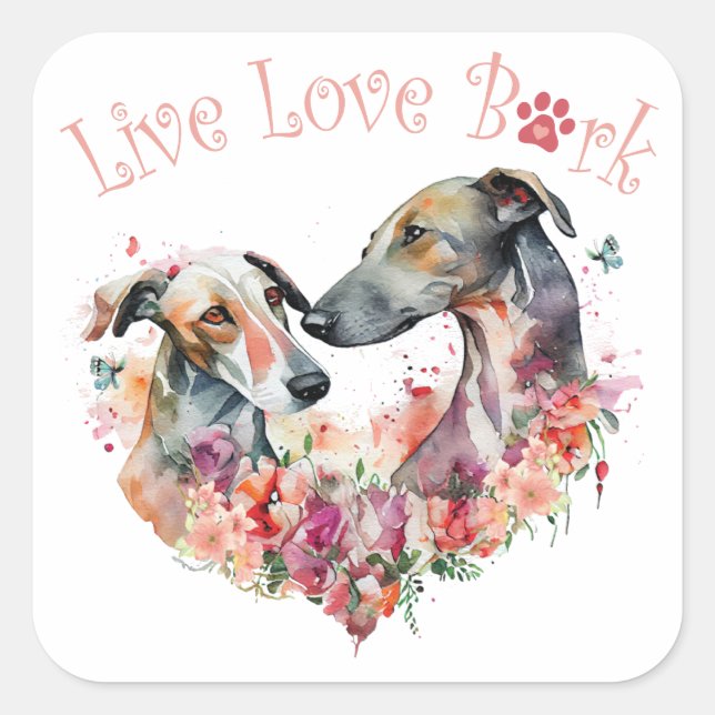 Pegatina Cuadrada Mamá Perro Galgo Floral (Anverso)