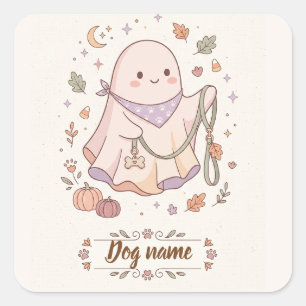 Pegatina Cuadrada Mamá Perro Halloween Personalizada Fantasma