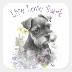 Pegatina Cuadrada Mamá Perro Schnauzer Floral