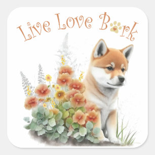 Pegatina Cuadrada Mamá Perro Shiba Inu Floral