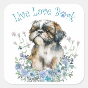 Pegatina Cuadrada Mamá Perro Shih Tzu Floral