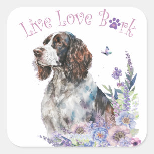 Pegatina Cuadrada Mamá Perro Springer Spaniel Floral