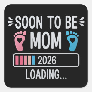 Pegatina Cuadrada Mamá Pronto 2026 Anuncio de Embarazo en Carga