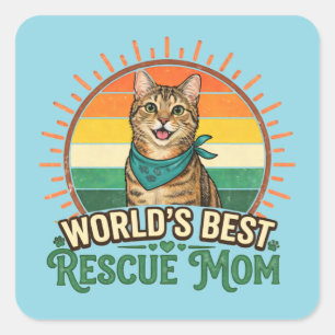 Pegatina Cuadrada Mamá Rescate de Gatos