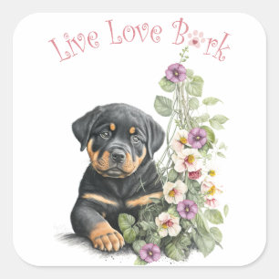 Pegatina Cuadrada Mamá Rottweiler Floral