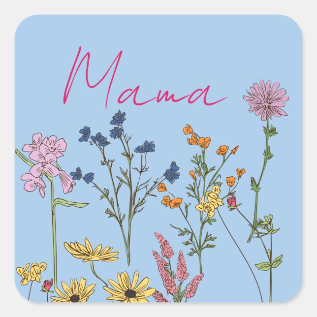 Pegatina Cuadrada Mama wildflowers gift (Anverso)