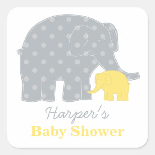 Pegatina Cuadrada Mamá y bebé elefante ducha amarilla