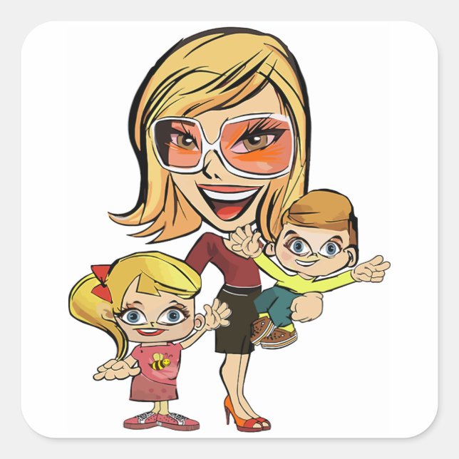 Pegatina Cuadrada Mamá y niños (Anverso)
