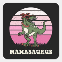Mamasaurus Funny Dinosaur on Pink Colours Sunset