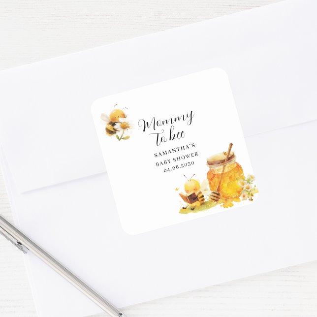 Pegatina Cuadrada Mami To Bee Gender Neutral Baby Shower (Subido por el creador)