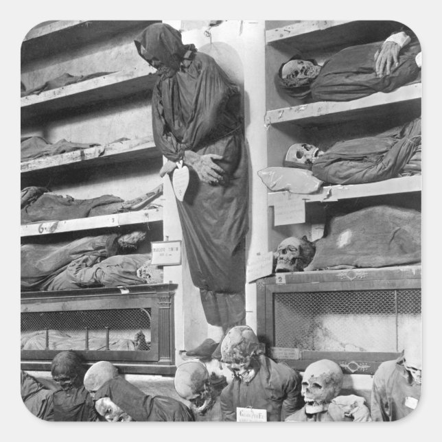 Pegatina Cuadrada Mamis en las catacumbas de Palermo, Italia (Anverso)