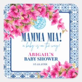 Pegatina Cuadrada Mamma Mia Baby Shower