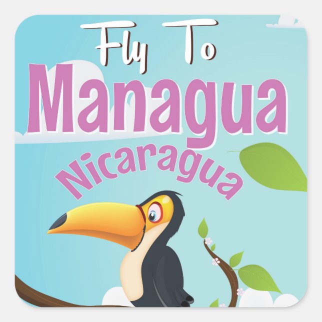 Pegatina Cuadrada Managua, poster de viajes de cosecha de Nicaragua (Anverso)