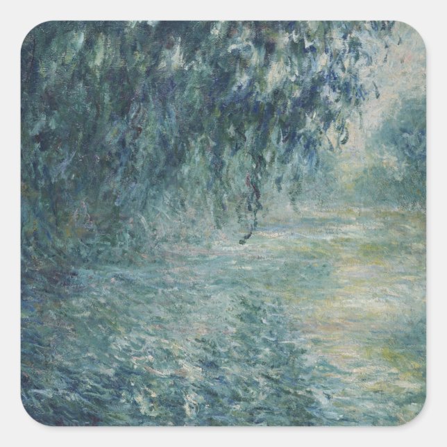 Pegatina Cuadrada Mañana en el Sena Monet (Anverso)