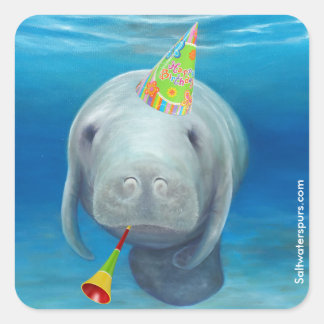 Pegatina Cuadrada Manatee Birthday Pegatinas