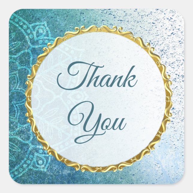 Pegatina Cuadrada Mandala azul y oro Gracias Pegatinas (Anverso)