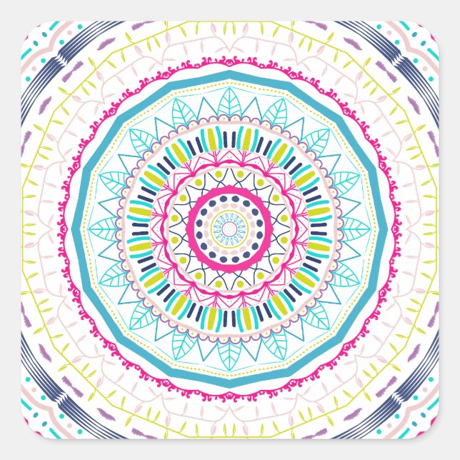 Pegatina Cuadrada mandala colorido (Anverso)