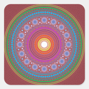 Pegatina Cuadrada Mandala con patrones rojos