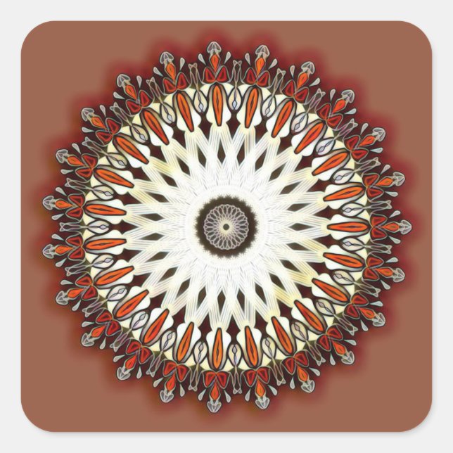 Pegatina Cuadrada Mandala de cobre rico (Anverso)