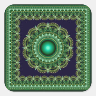 Pegatina Cuadrada Mandala de estrella ornamental fractal