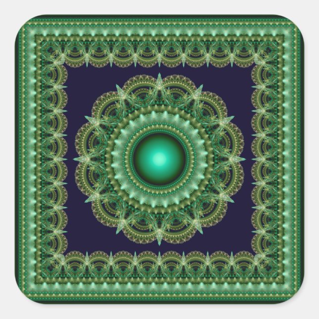 Pegatina Cuadrada Mandala de estrella ornamental fractal (Anverso)