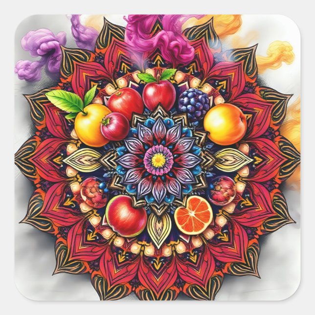 Pegatina Cuadrada Mandala de frugalidad (Anverso)