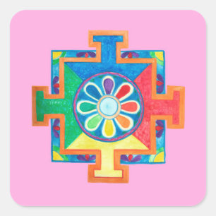 Pegatina Cuadrada Mandala de la creación acuarela
