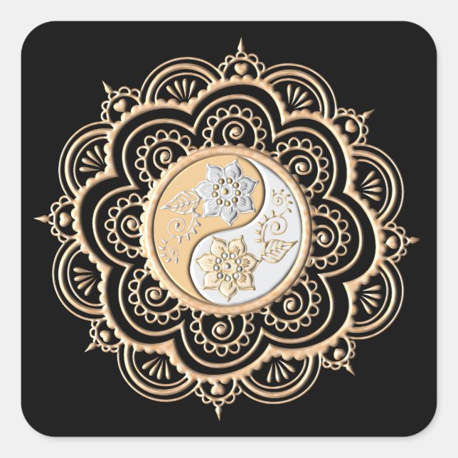 Pegatina Cuadrada Mandalá de Oro y Plata (Anverso)