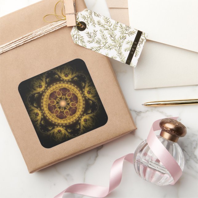 Pegatina Cuadrada Mandala de patrón fractal de hada mágica (Regalar)