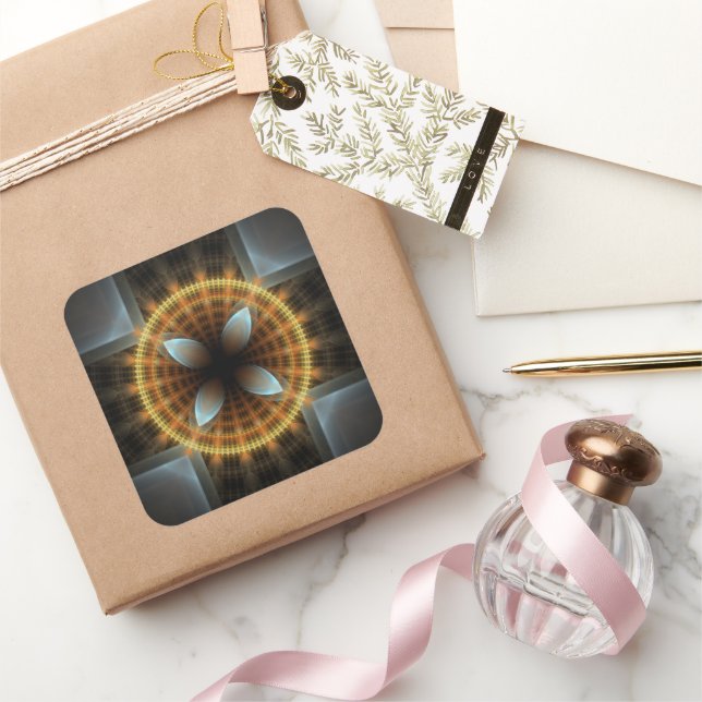 Pegatina Cuadrada Mandala de patrón fractal de hadas ornadas (Regalar)