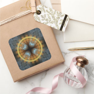 Pegatina Cuadrada Mandala de patrón fractal de hadas ornadas