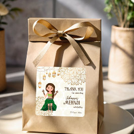 Pegatina Cuadrada Mandala dorada con novia india linda personalizada