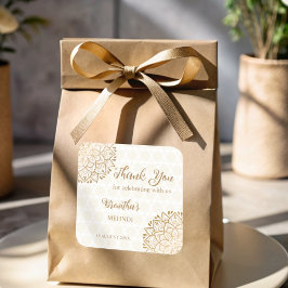 Pegatina Cuadrada Mandala dorada Mehndi personalizada