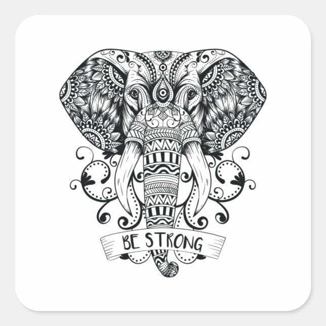 Pegatina Cuadrada Mandala Elephant (Anverso)