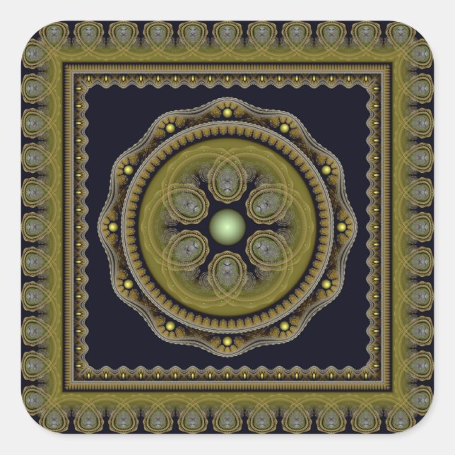 Pegatina Cuadrada Mandala fabulosa fractal (Anverso)