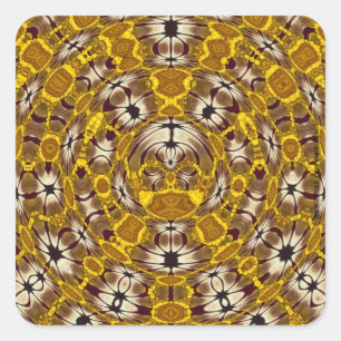 Pegatina Cuadrada Mandalá Floral Dorado Patrón Boho