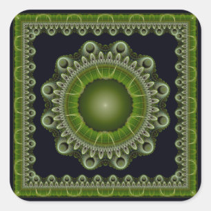Pegatina Cuadrada Mandala fractal brillante de color