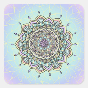 Pegatina Cuadrada Mandala glow Pastel ID359