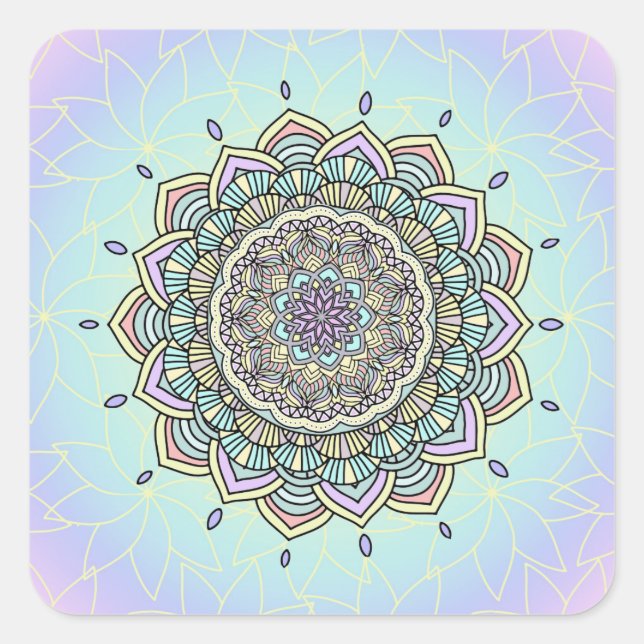 Pegatina Cuadrada Mandala glow Pastel ID359 (Anverso)