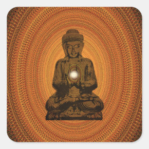 Pegatina Cuadrada Mandala naranja para Buda