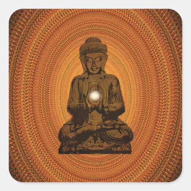 Pegatina Cuadrada Mandala naranja para Buda (Anverso)
