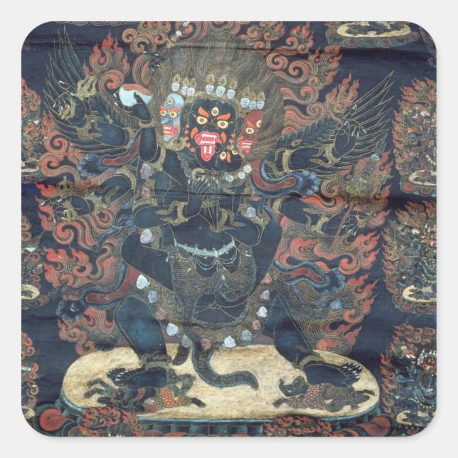 Pegatina Cuadrada Mandala (pergamino pintado) (Anverso)