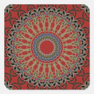 Pegatina Cuadrada Mandala roja, verde y azul